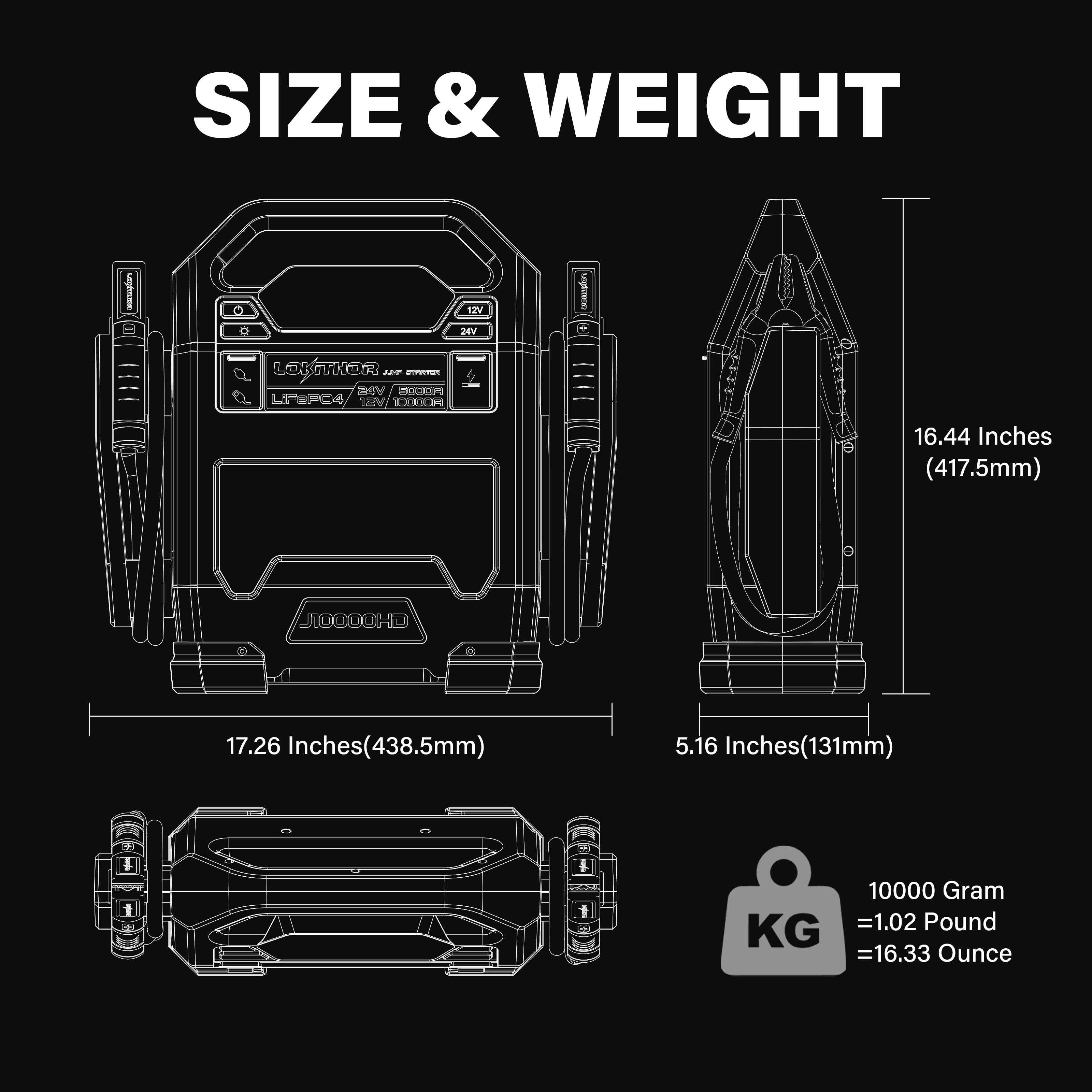 Size and weight dimensions of LOKITHOR J10000HD