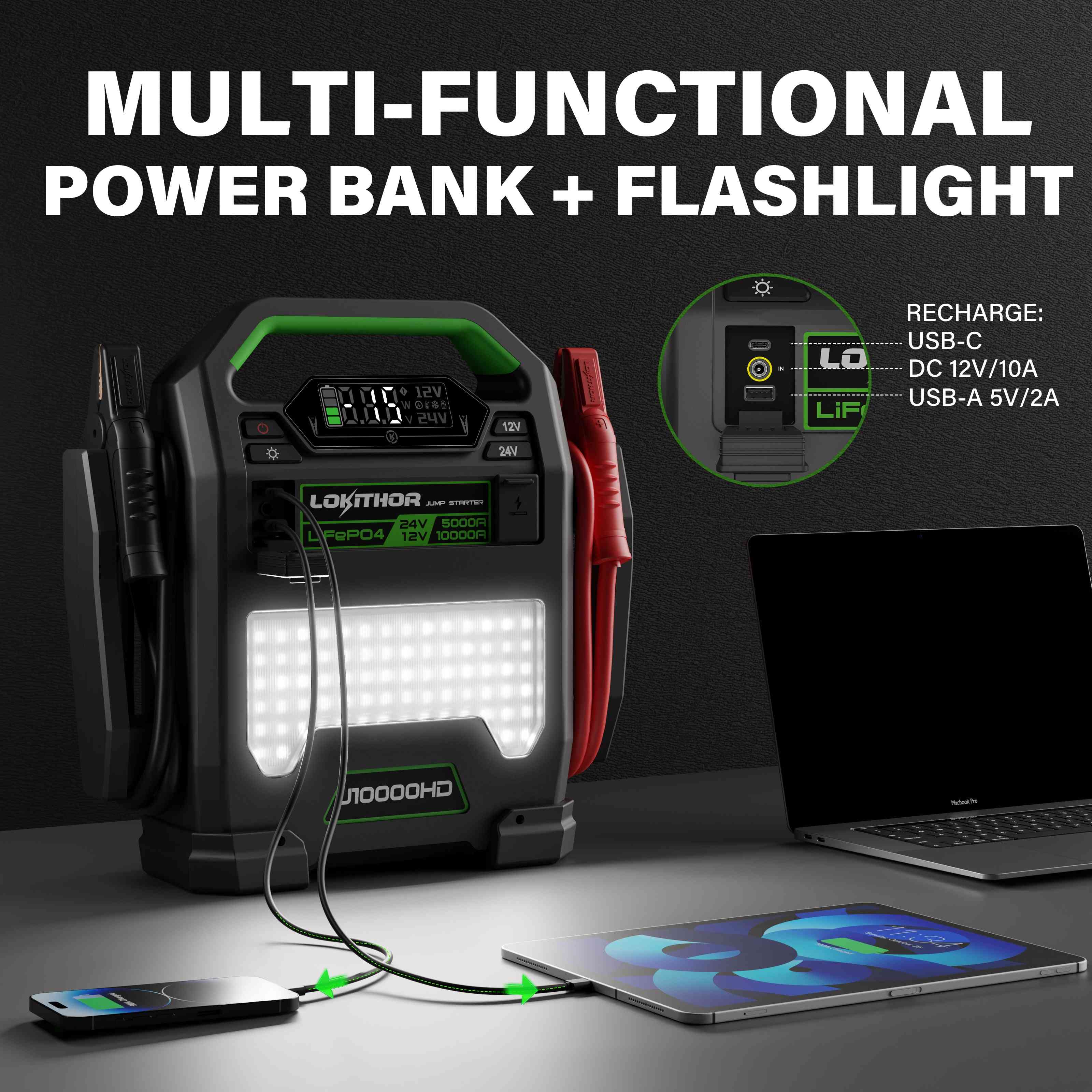 Multi-functional power bank and flashlight