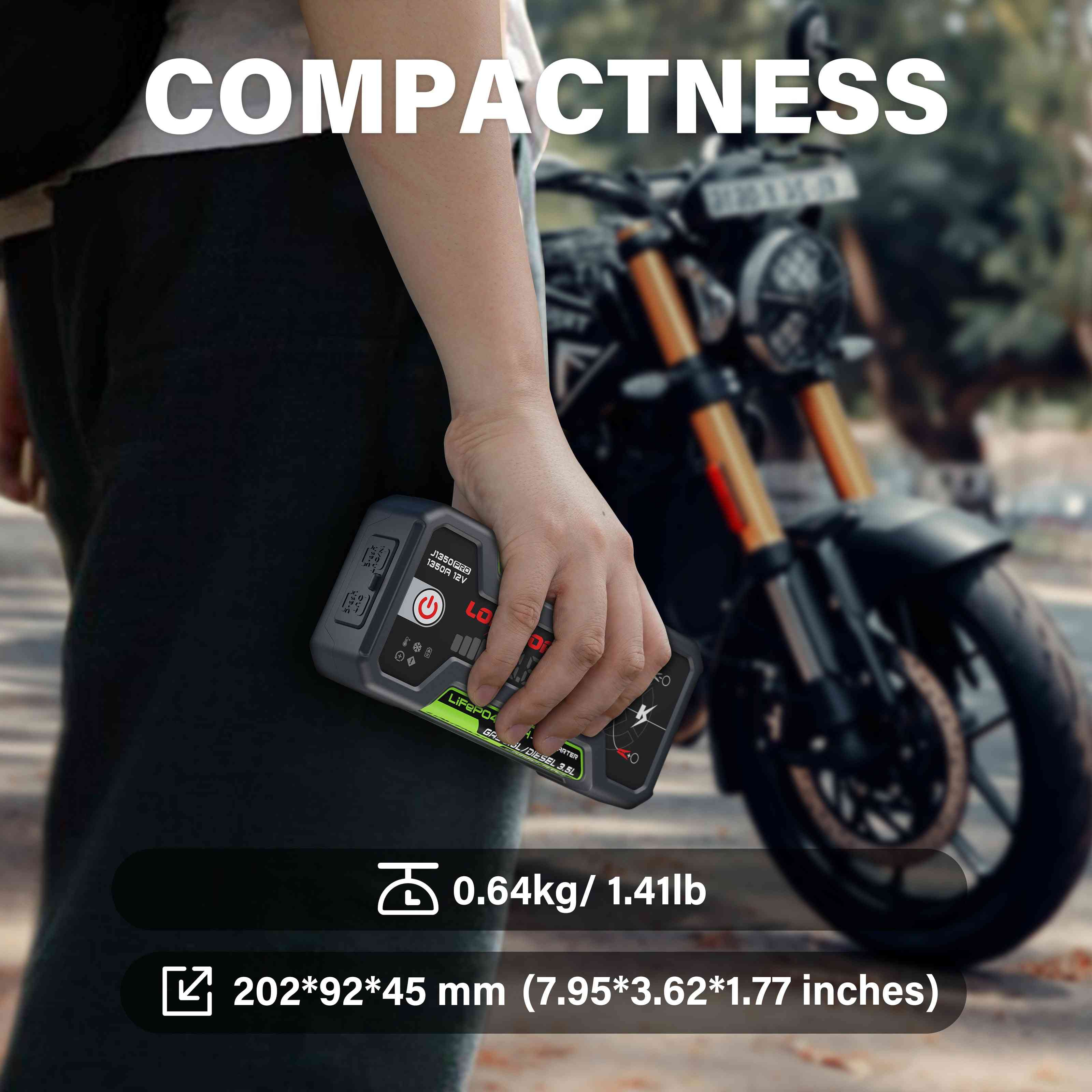 Compact LOKITHOR J1350 Jump Starter in hand